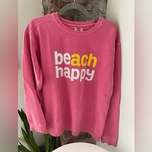 Comfort Colors Be(ach) Happy Pink Crewneck Sweatshirt